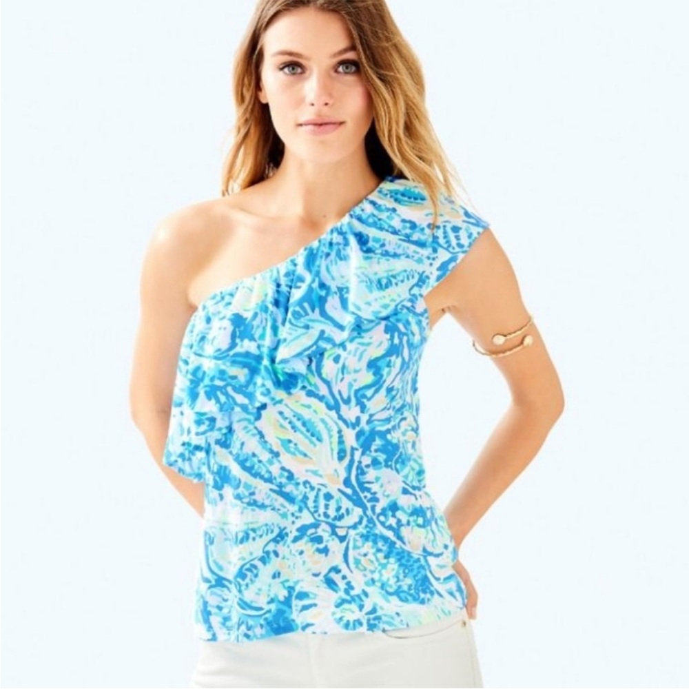 LILLY PULITZER One Shoulder Matteo Top in Salty Seas M